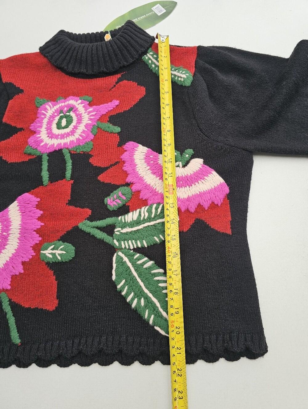 Farm Rio Black Bold Colorful Flower Embroidered Knit Sweater - Picture 12 of 13